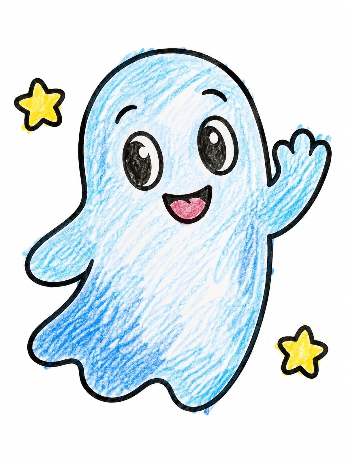 Colored example of the Friendly Little Waving Ghost coloring page