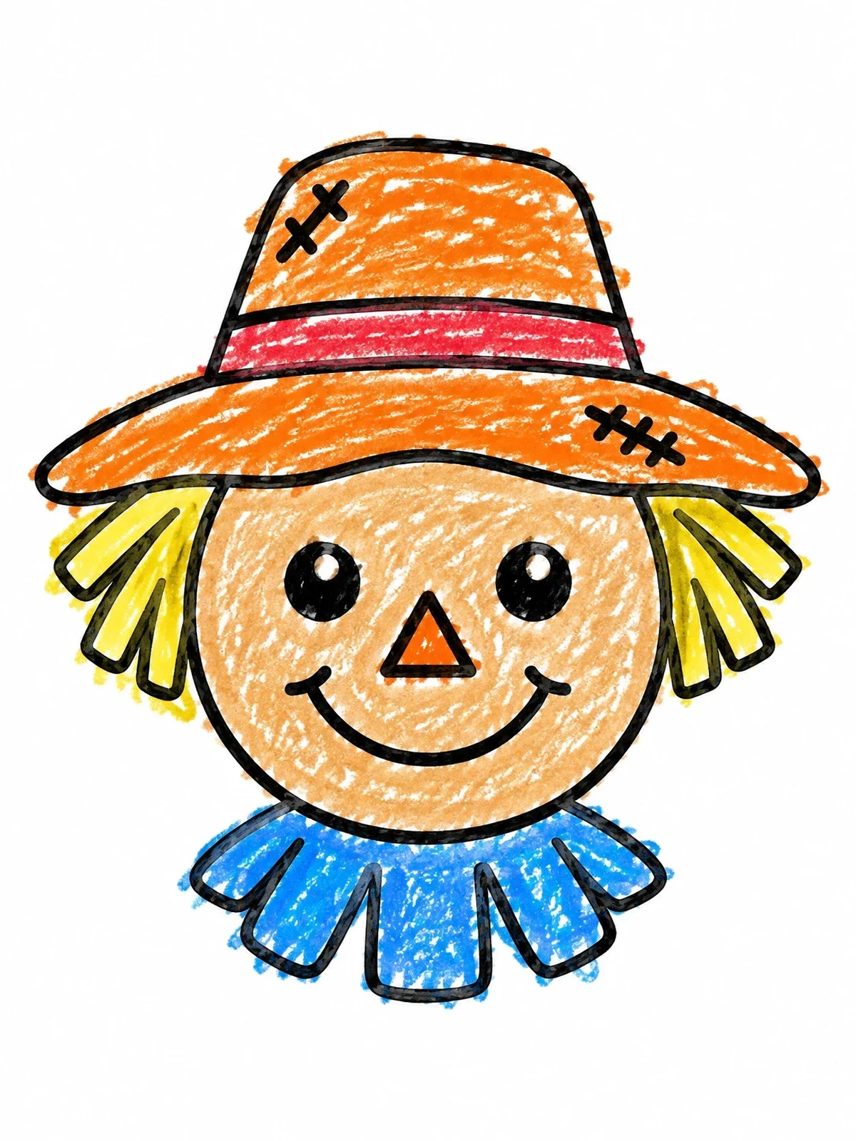 Colored example of the Friendly Scarecrow Face With Hat coloring page