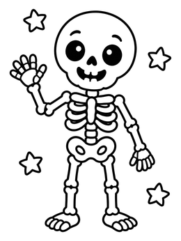 Free printable Friendly Waving Skeleton With Stars coloring page
