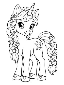 A magical pony with sweets in its mane stars in this cute halloween horse coloring page.