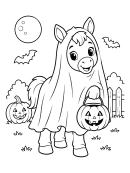Free printable Cute Ghost Foal Trick Or Treating coloring page