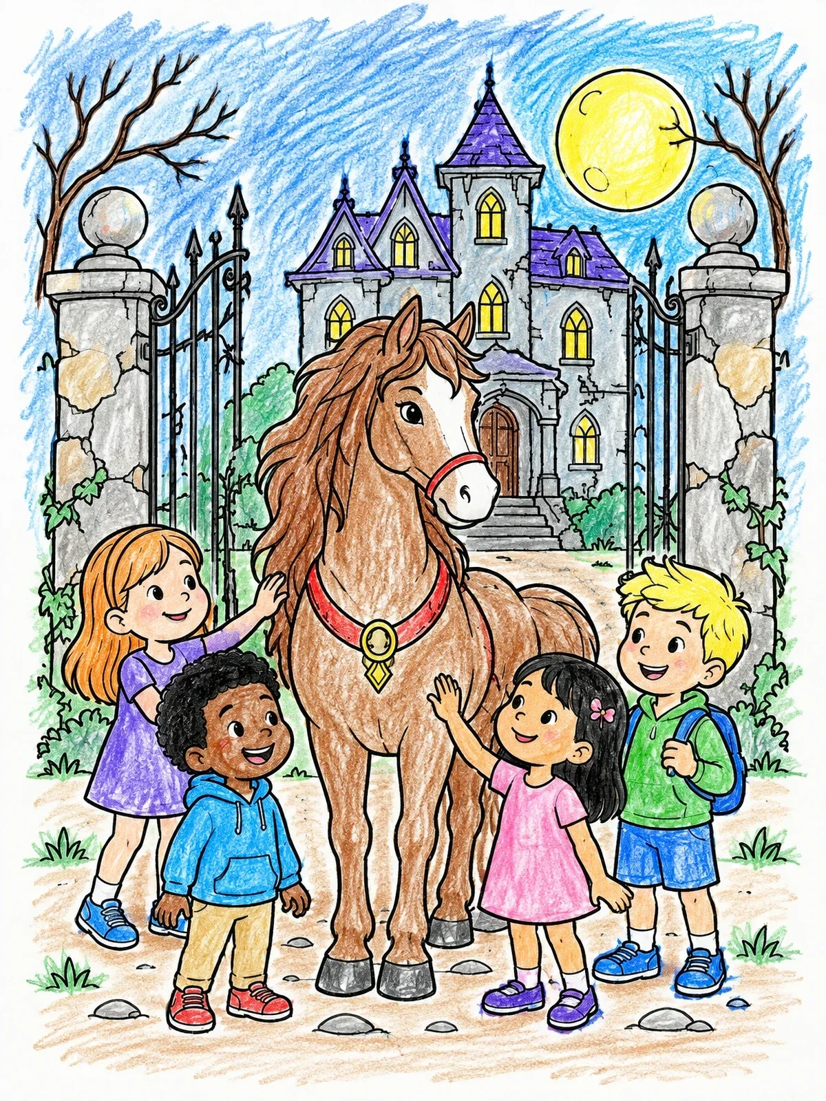 Colored example of the Friendly Horse At Haunted Manor coloring page