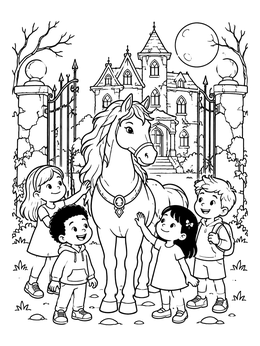 Free printable Friendly Horse At Haunted Manor coloring page