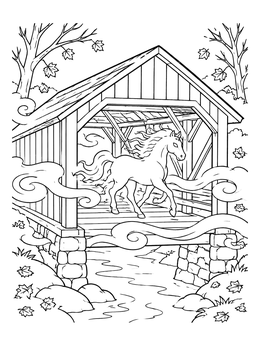 Free printable Ghost Horse On Covered Bridge coloring page
