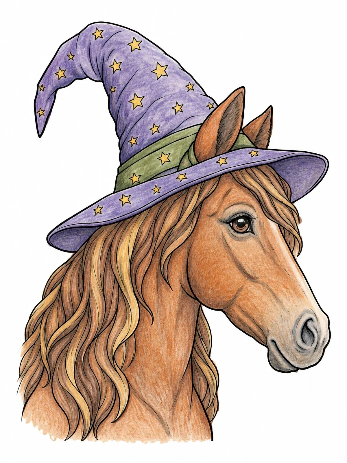 Colored example of the Horse Wearing A Star Witch Hat coloring page