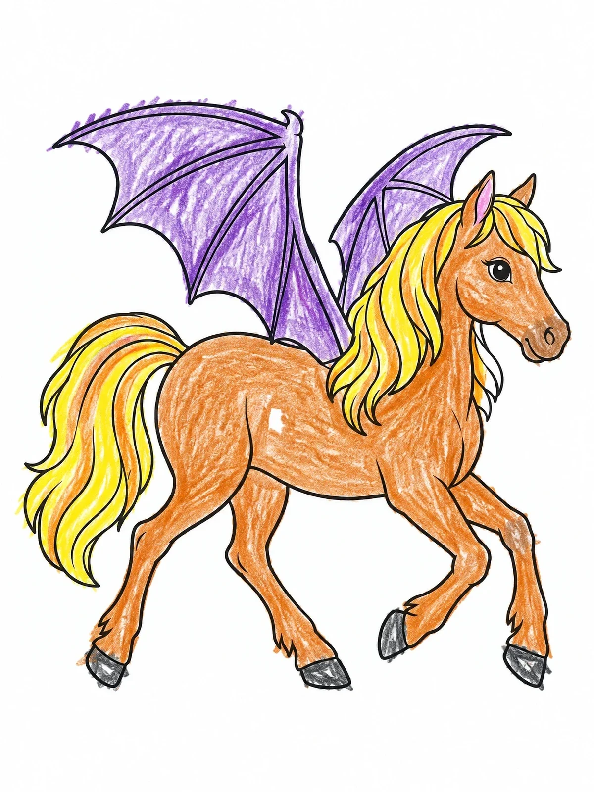 Colored example of the Playful Bat Winged Pony coloring page