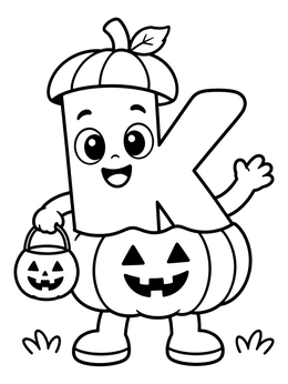 Free printable Halloween Letter K In Pumpkin Costume coloring page