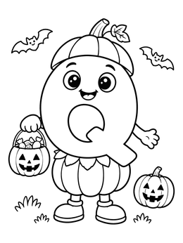 Free printable Halloween Letter Q Pumpkin Costume coloring page