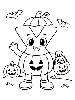 Free printable Halloween Letter X In Pumpkin Costume coloring page