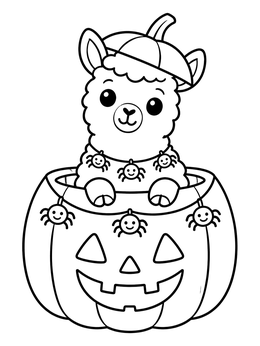 Free printable Cute Llama Inside A Pumpkin coloring page
