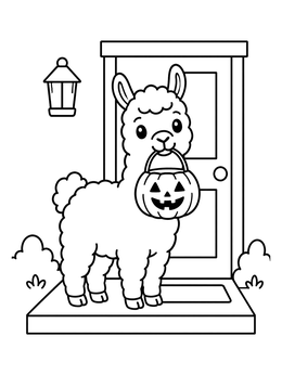 Free printable Halloween Llama On The Porch coloring page