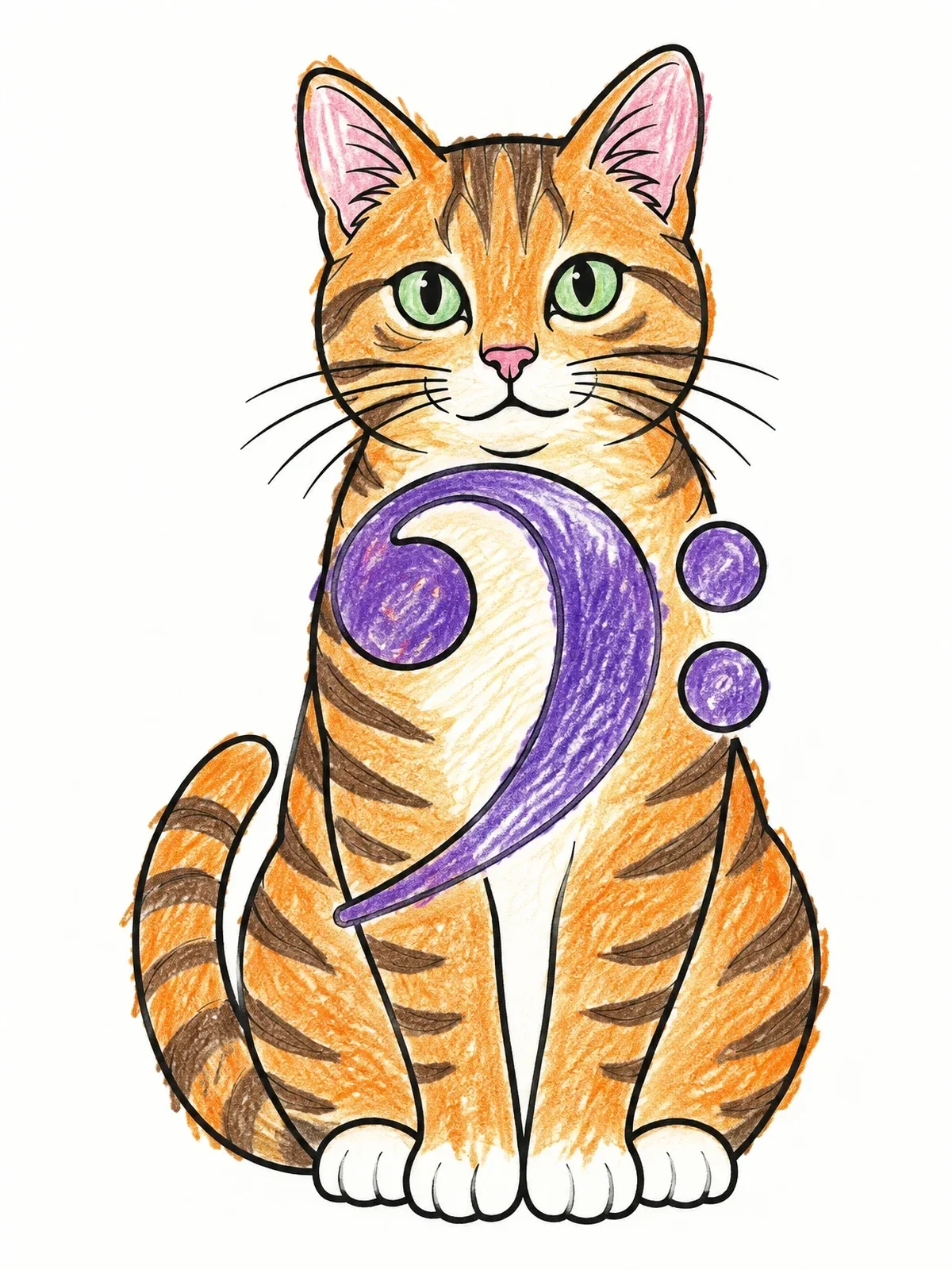 Colored example of the Bass Clef Cat Outline coloring page