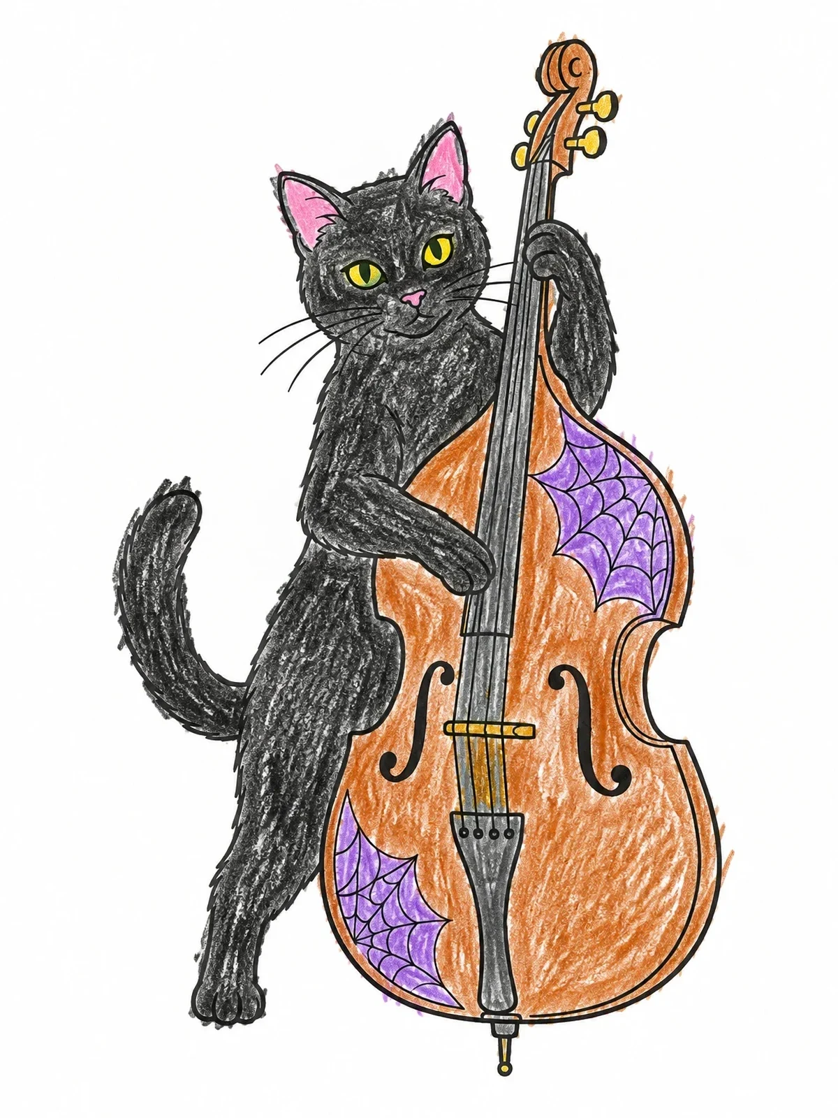 Colored example of the Cat Playing The Double Bass coloring page