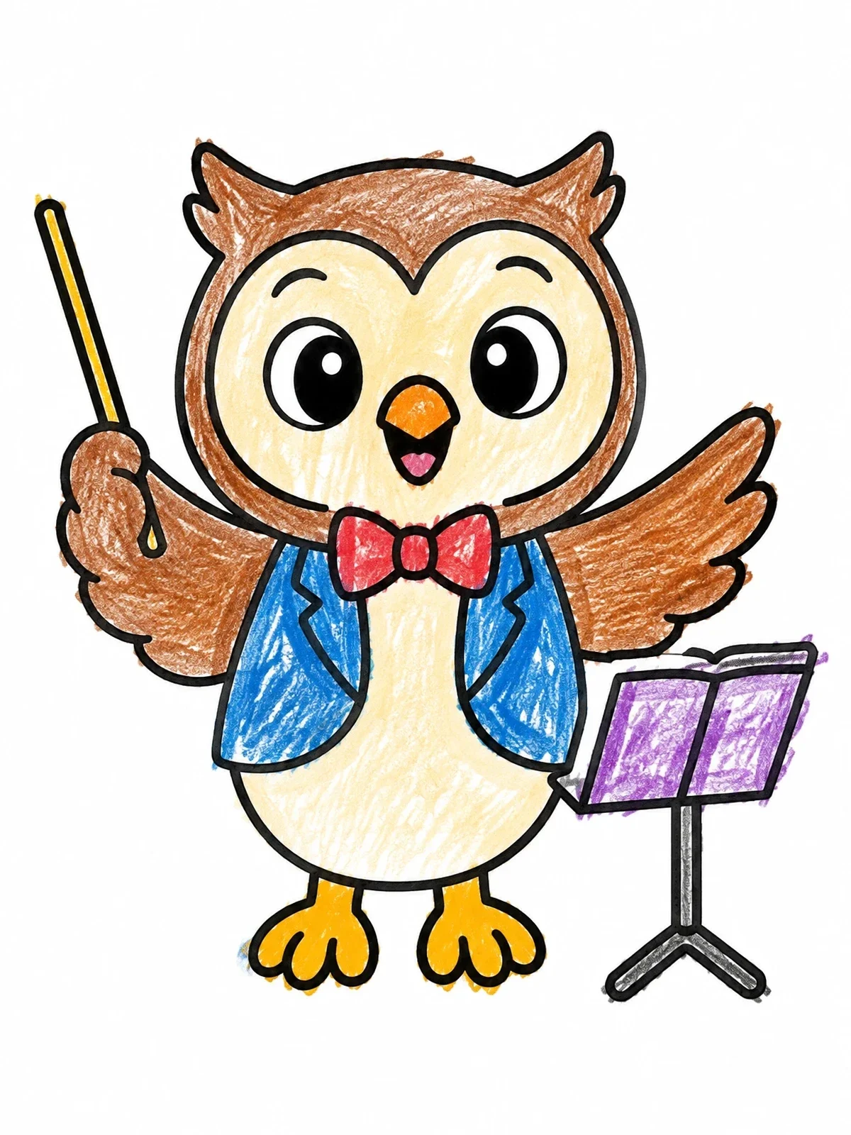 Colored example of the Cute Owl Music Conductor coloring page