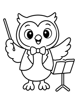 Free printable Cute Owl Music Conductor coloring page