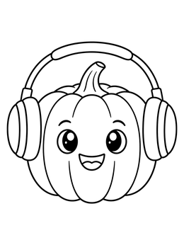 Free printable Cute Pumpkin Wearing Headphones coloring page