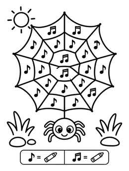 Free printable Musical Spider Web Color By Rhythm coloring page