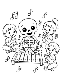 Free printable Cute Skeleton Playing Xylophone For Children coloring page