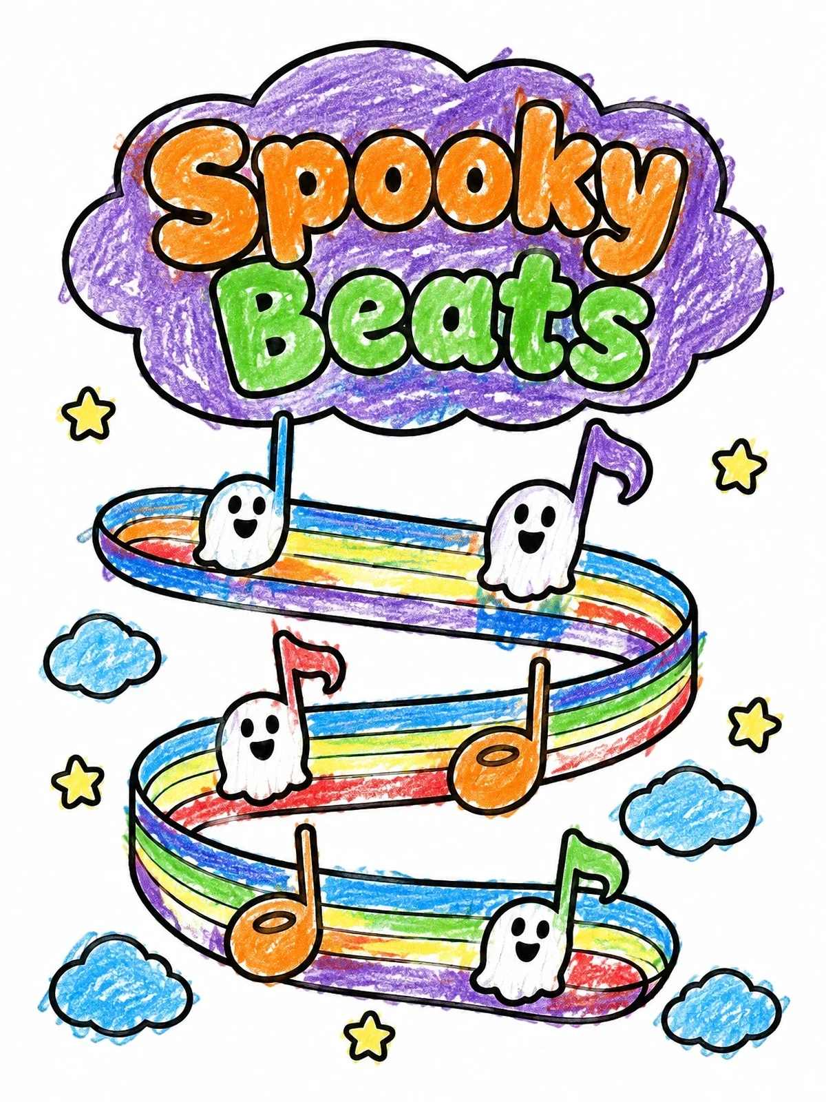 Colored example of the Spooky Beats Ghost Music Staff coloring page