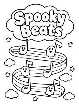 Free printable Spooky Beats Ghost Music Staff coloring page