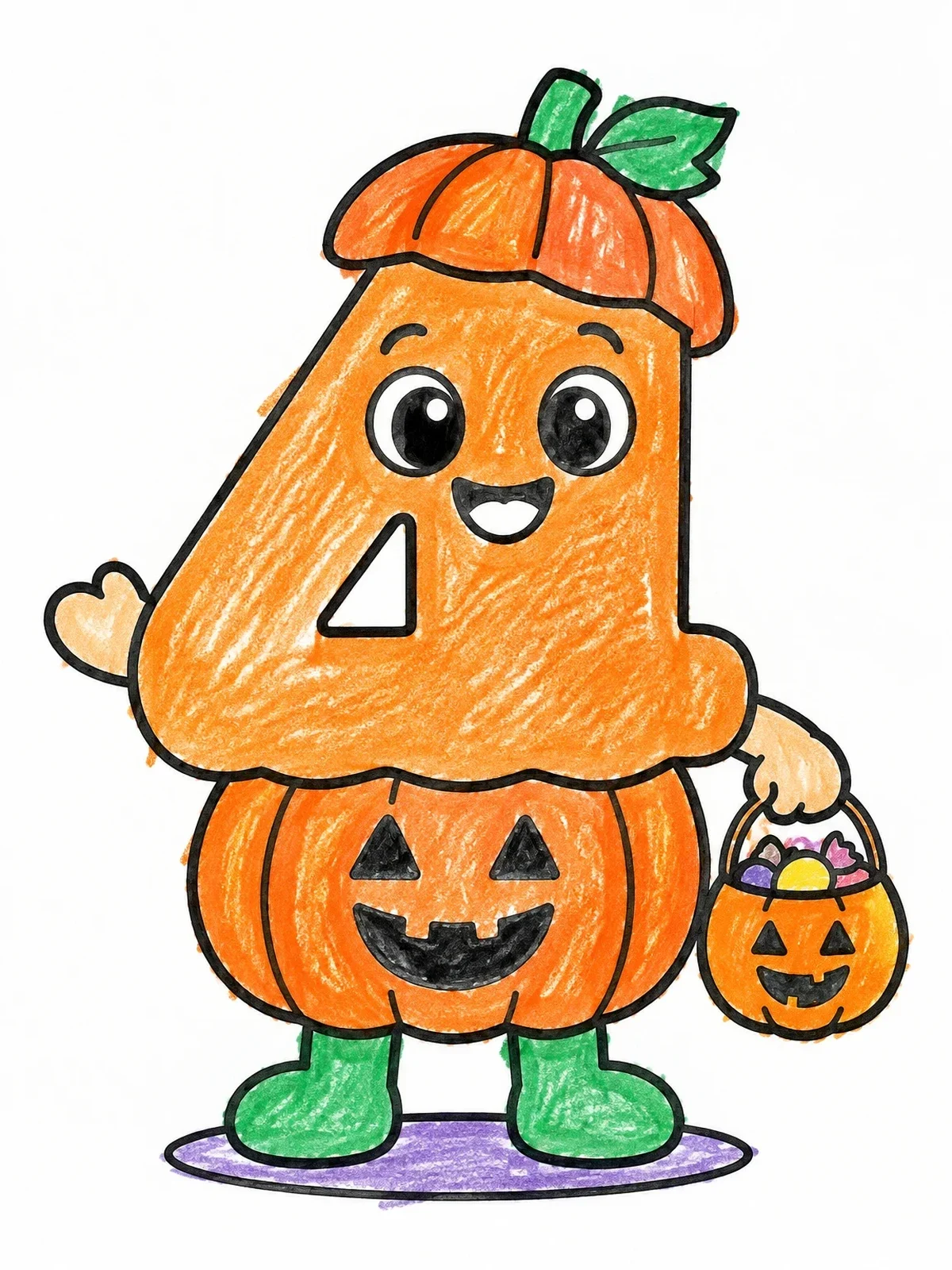 Colored example of the Halloween Number Four In Pumpkin Costume coloring page