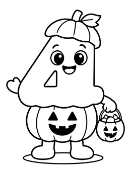 Free printable Halloween Number Four In Pumpkin Costume coloring page