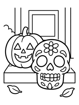 Free printable Halloween Pumpkin And Sugar Skull coloring page