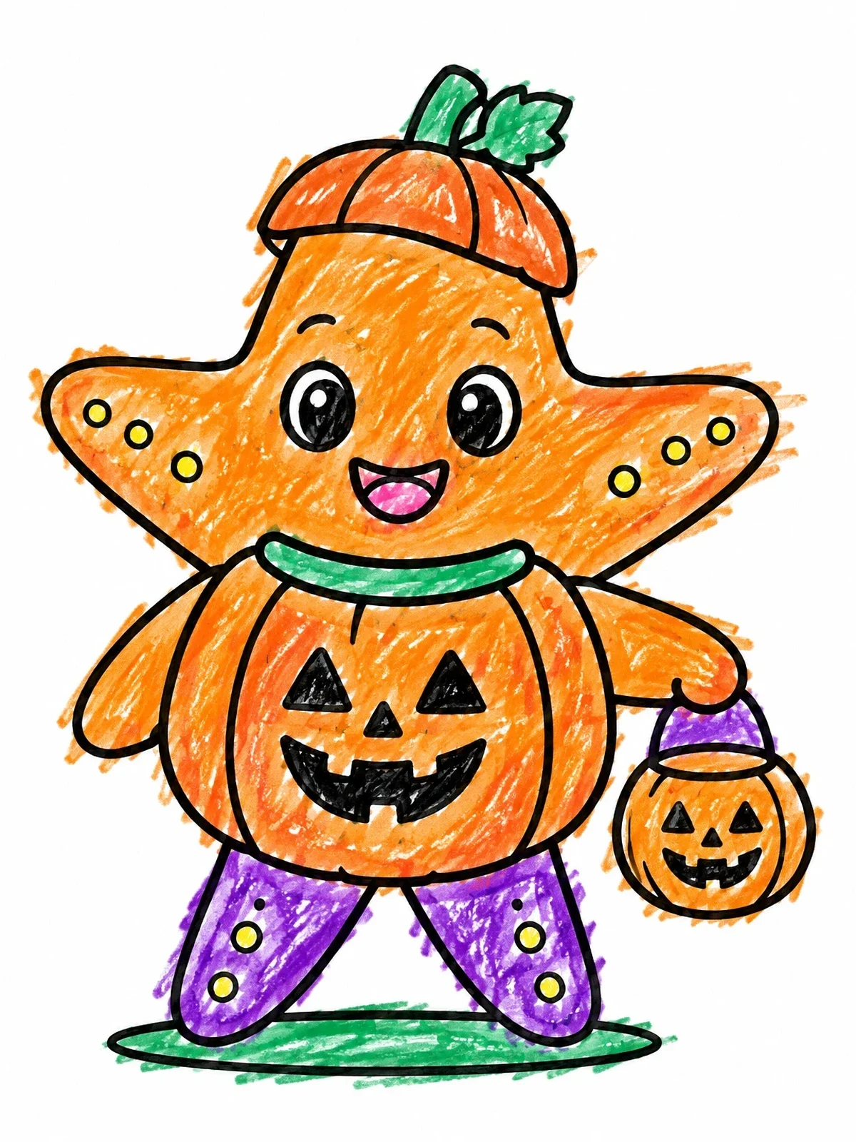 Colored example of the Halloween Pumpkin Starfish Costume coloring page