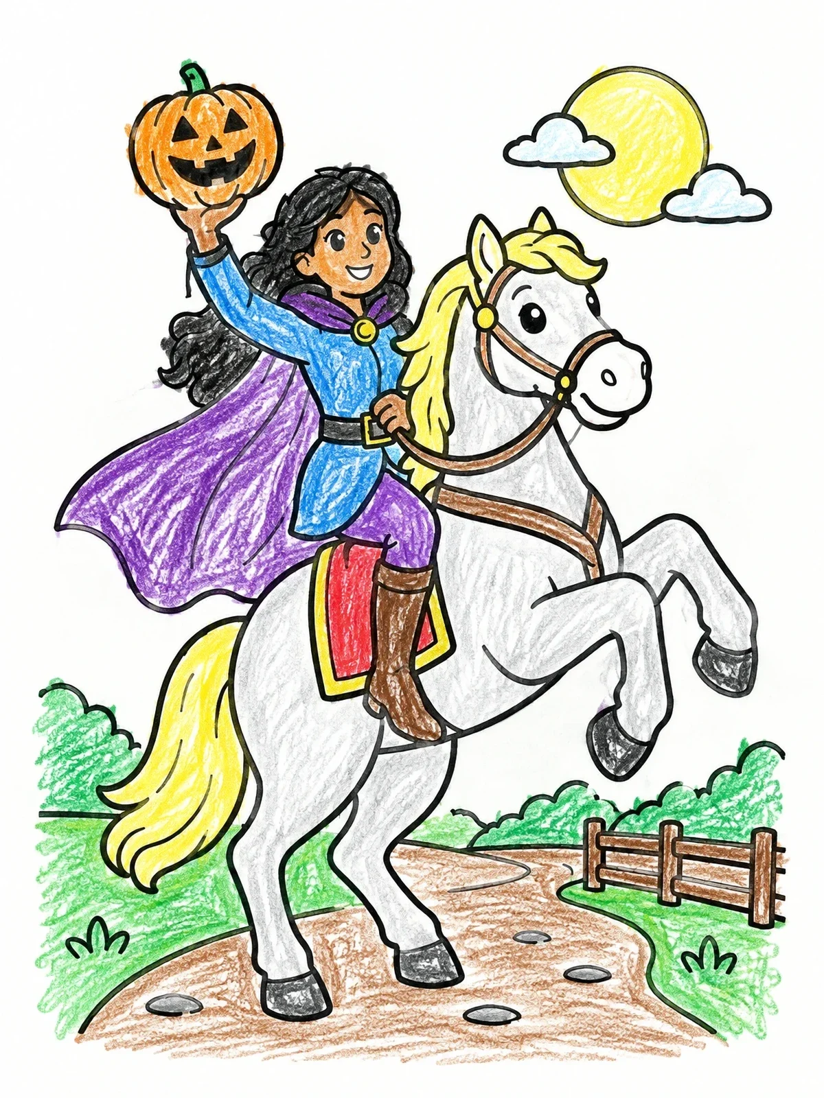 Colored example of the Halloween Rider On Rearing Horse coloring page