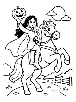 Free printable Halloween Rider On Rearing Horse coloring page