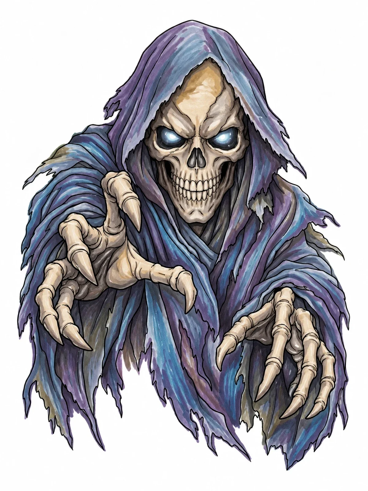 Colored example of the Cloaked Phantom Skull Reaching Out coloring page