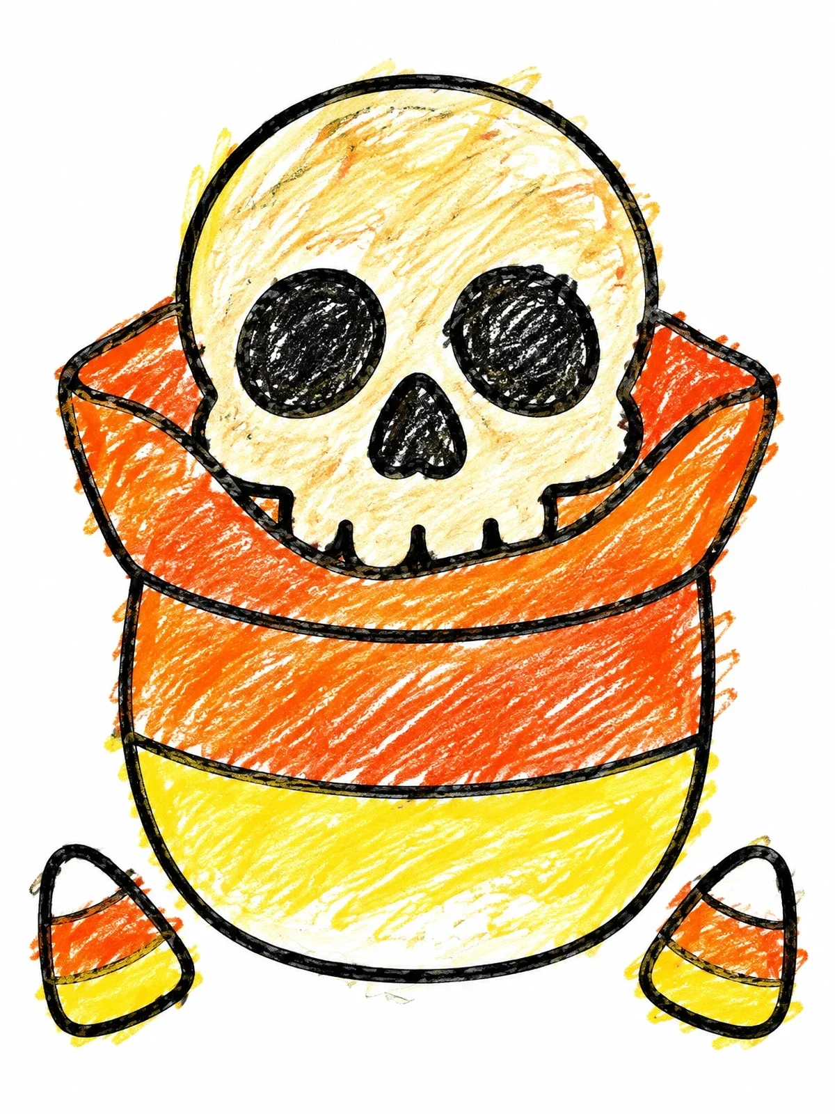 Colored example of the Cute Skull In Candy Corn Bag coloring page