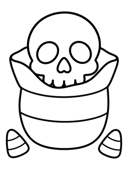 Free printable Cute Skull In Candy Corn Bag coloring page