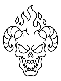 Free printable Flaming Demon Horned Skull coloring page