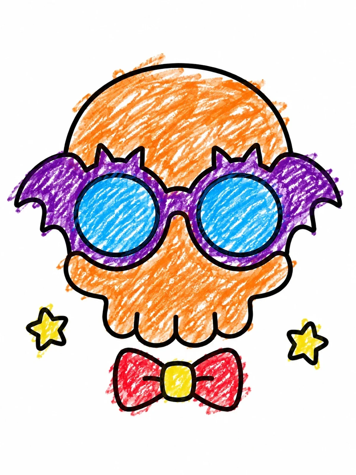 Colored example of the Funny Skull With Bat Glasses coloring page