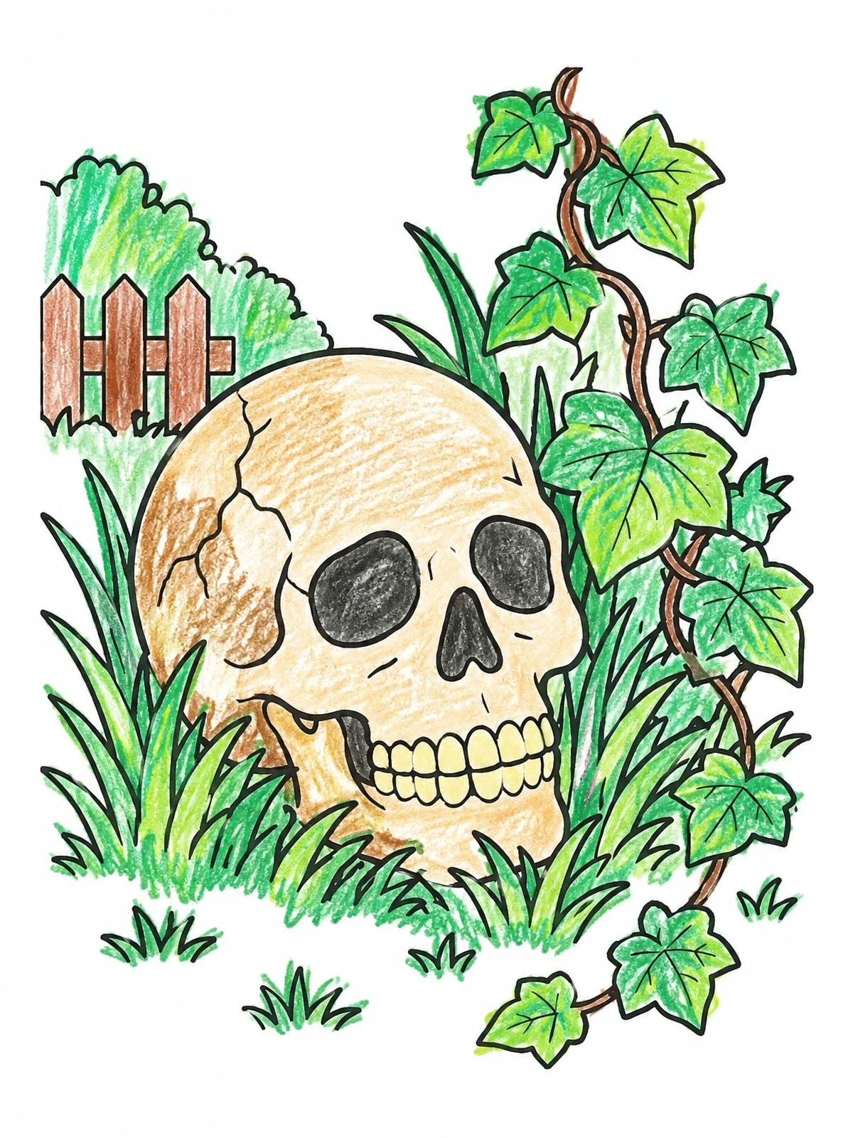 Colored example of the Garden Skull With Ivy Vines coloring page