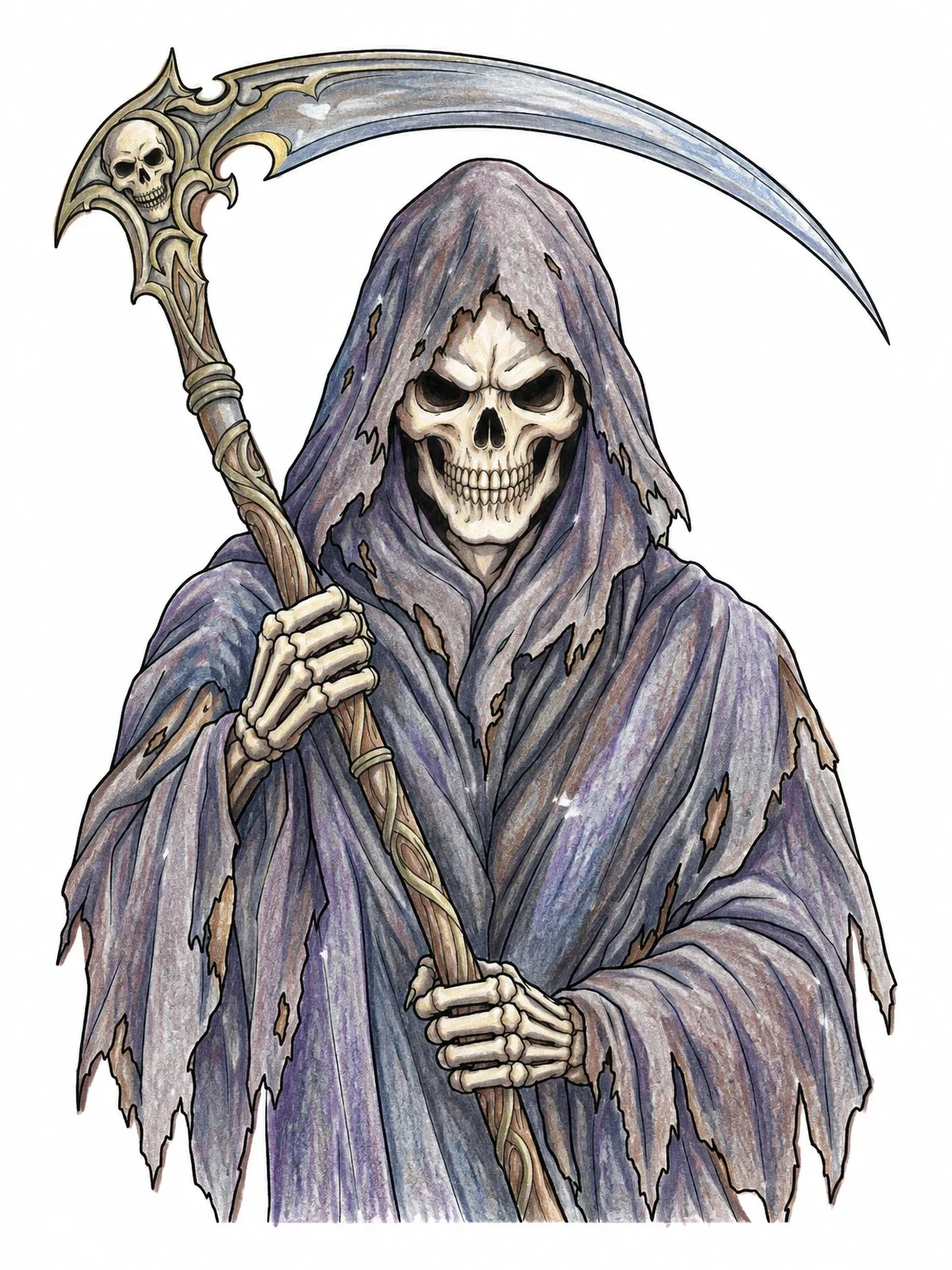 Colored example of the Grim Reaper With Ornate Scythe coloring page