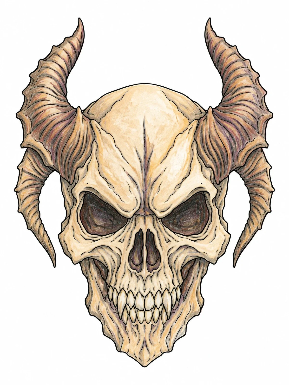 Colored example of the Horned Demon Skull coloring page