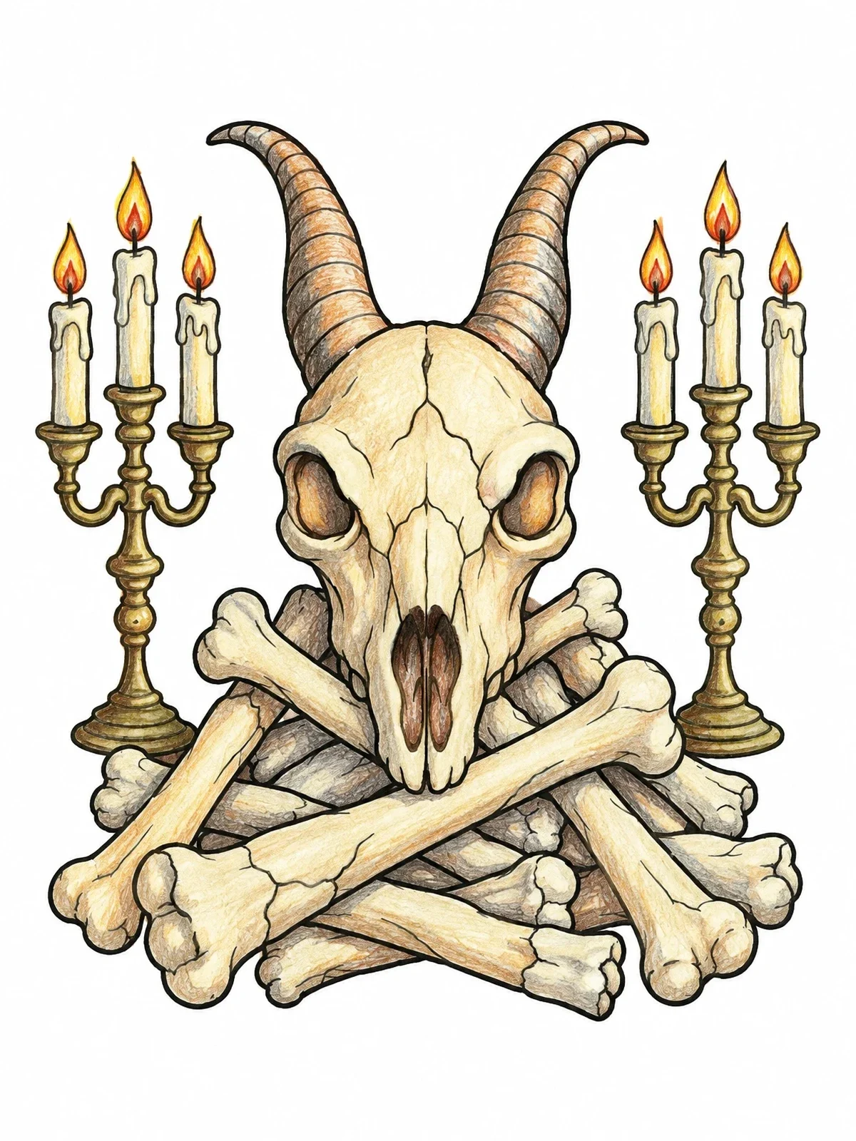 Colored example of the Horned Animal Skull With Candelabras coloring page