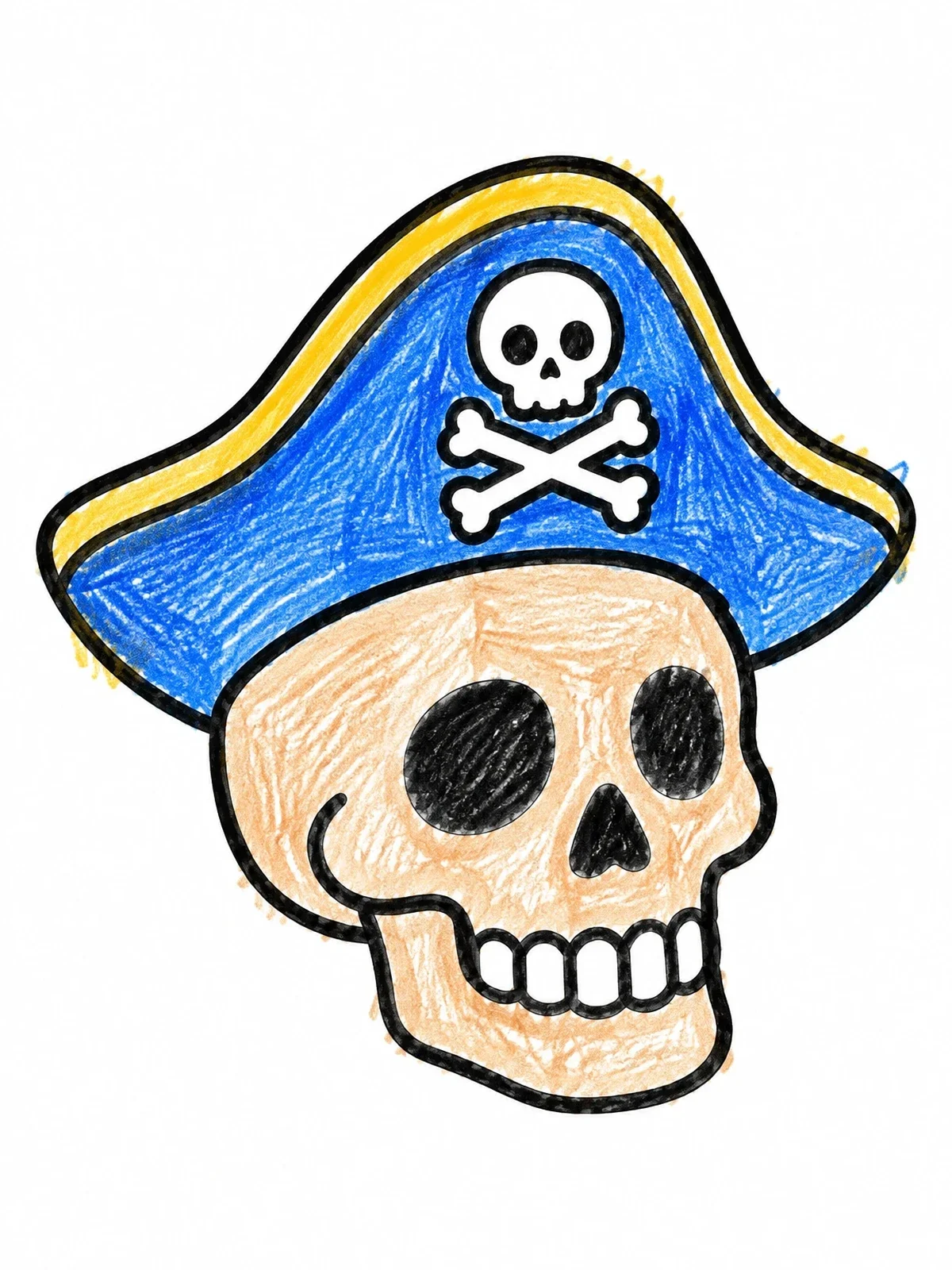 Colored example of the Pirate Skull In Bicorne Hat coloring page