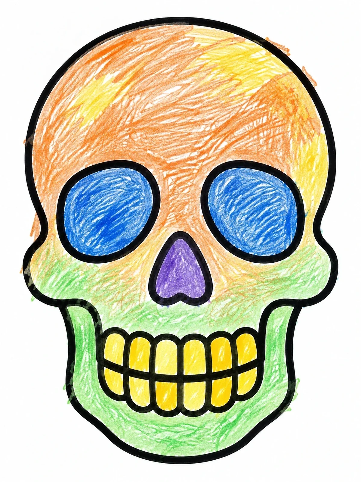 Colored example of the Simple Front Facing Cartoon Skull coloring page
