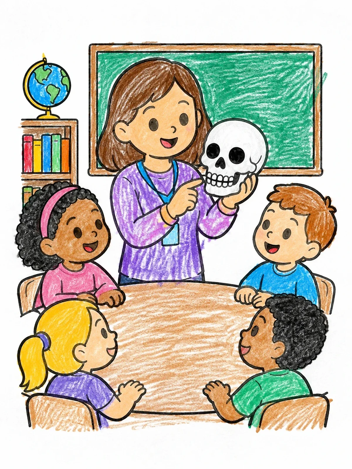 Colored example of the Teacher Showing Skull To Students coloring page