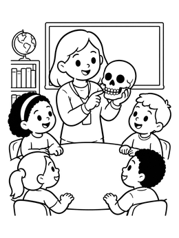 Free printable Teacher Showing Skull To Students coloring page