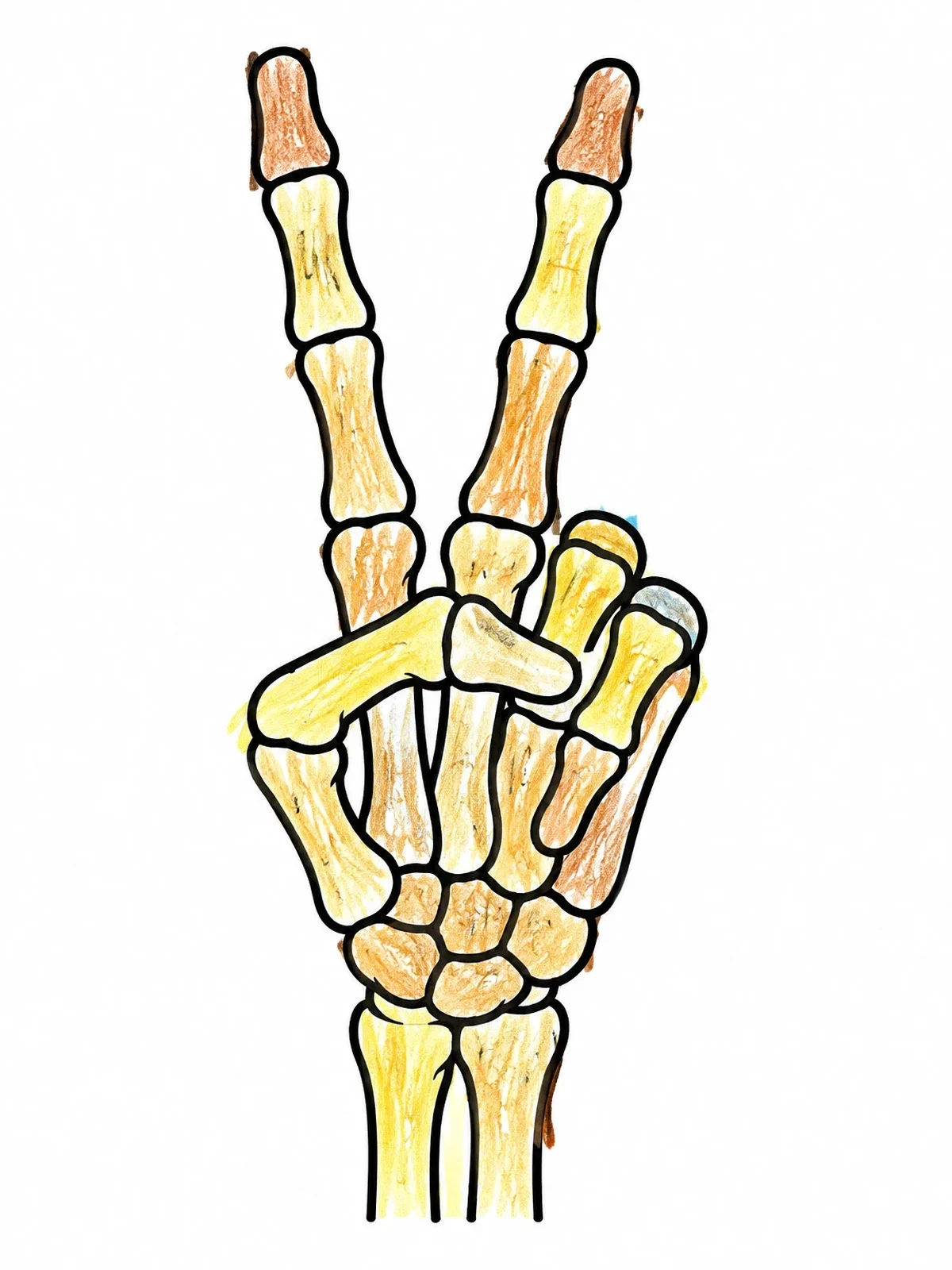 Colored example of the Skeleton Hand Peace Sign coloring page