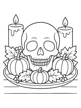 Free printable Halloween Skull And Pumpkin Centerpiece coloring page