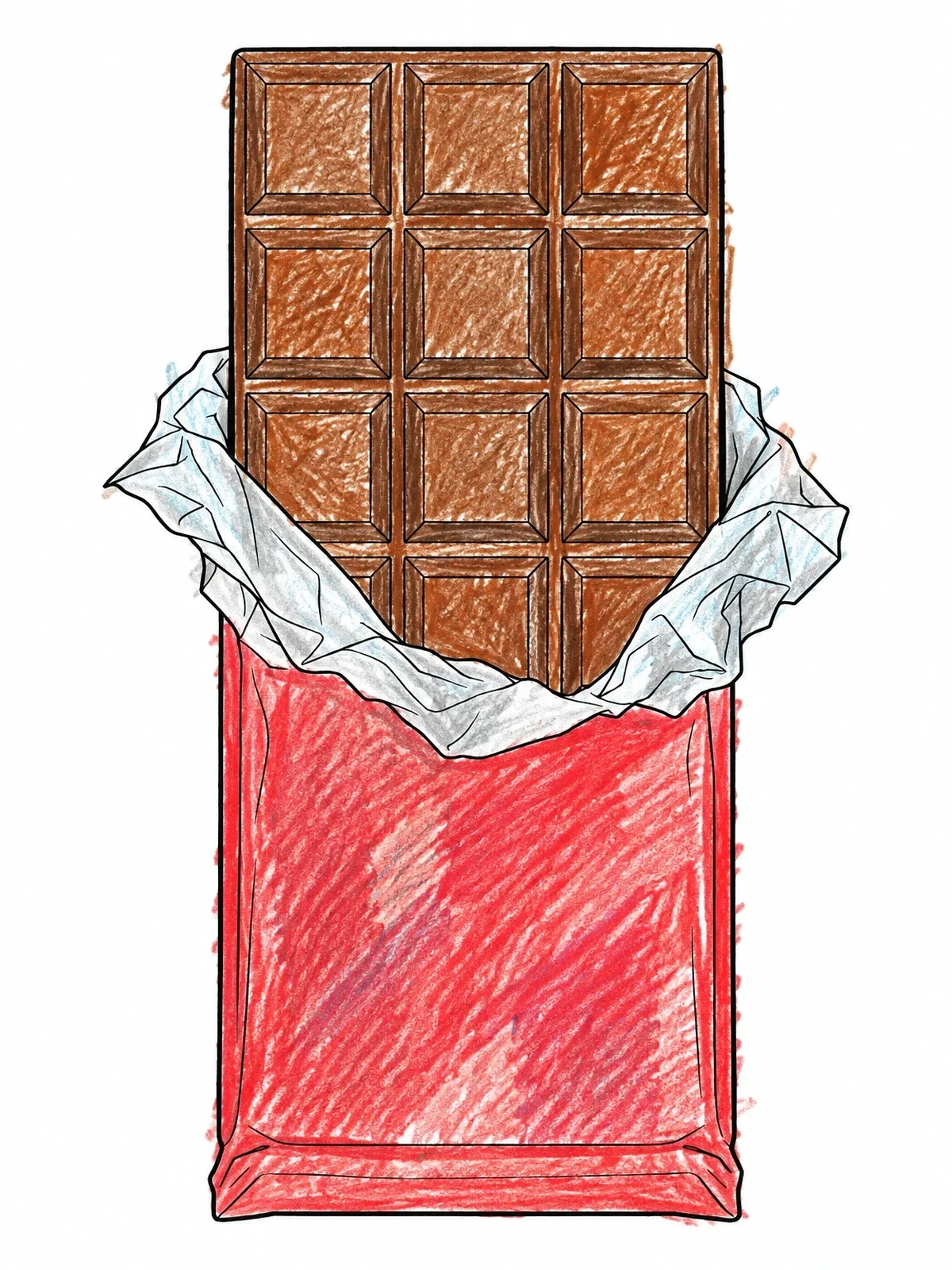 Colored example of the Unwrapped Chocolate Candy Bar coloring page