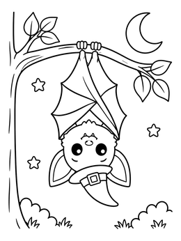 Free printable Cute Bat Wearing A Witch Hat coloring page
