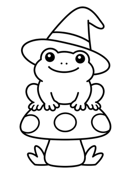 Free printable Cute Frog Wearing Witch Hat coloring page