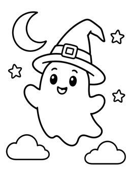 Free printable Cute Ghost In Witch Hat coloring page