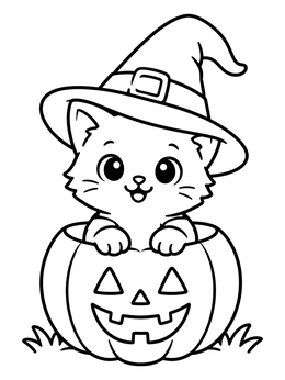 Free printable Cute Kitten In Halloween Pumpkin coloring page